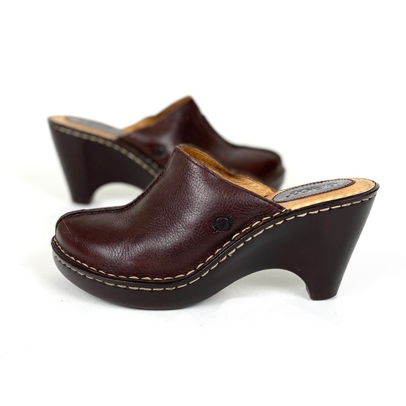 Born Shoes - Born Leather Mules Shoes Brown Size 7